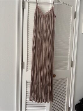 H&M Pleated Satin Slip Dress in Mauve Taupe